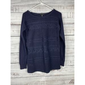 Ann Taylor Navy Blue Irish Knit Virgin Wool Sweater Small Minimalist Nautical